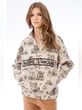 Ellandemm J’Adore L’Amour Pattern Half Zip Pullover Sweatshirt - Size S/M
